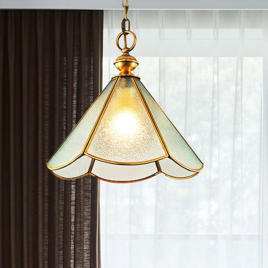 Brass And Frosted Glass Cone Pendant Light With Simple Style 1 Bulb - Available In 12 Or 16 Width /