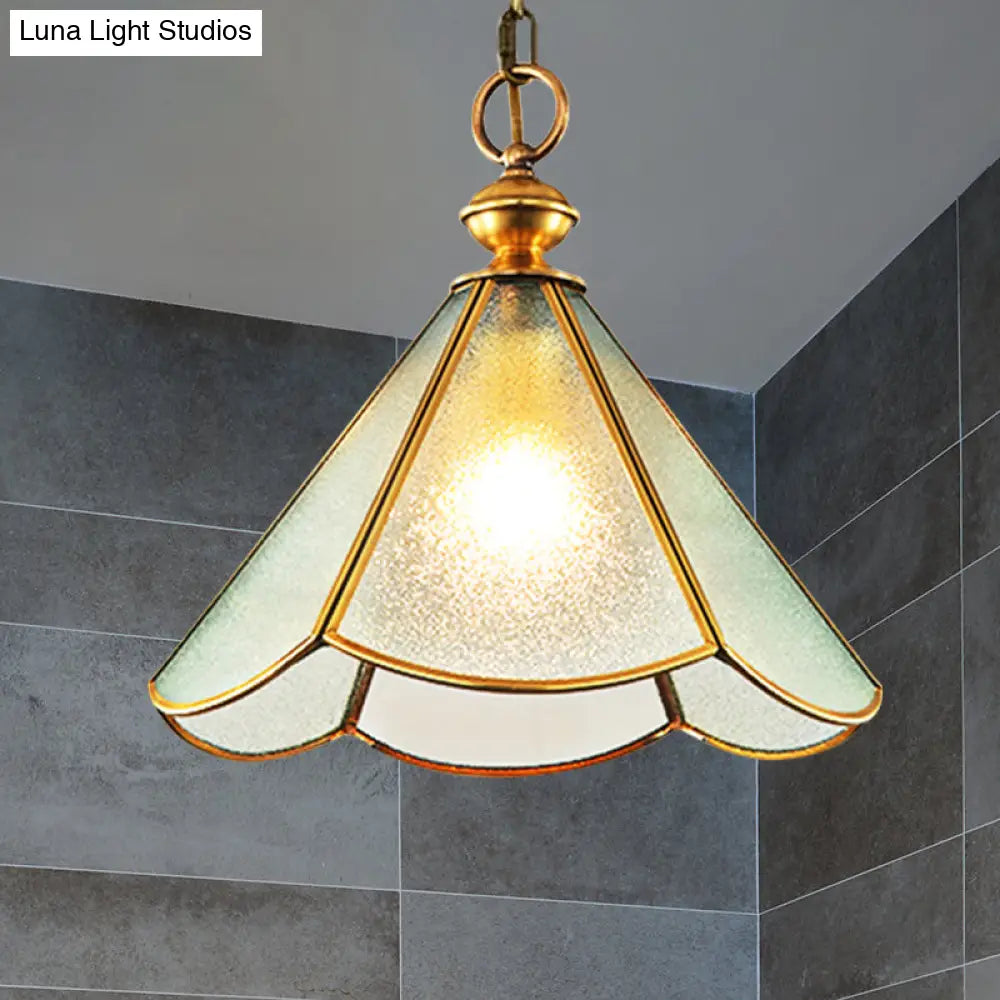 Brass And Frosted Glass Cone Pendant Light With Simple Style 1 Bulb - Available In 12 Or 16 Width