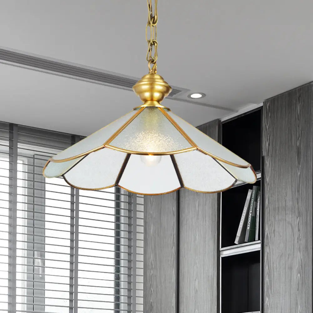 Brass And Frosted Glass Cone Pendant Light With Simple Style 1 Bulb - Available In 12 Or 16 Width /