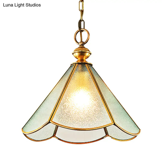 Brass And Frosted Glass Cone Pendant Light With Simple Style 1 Bulb - Available In 12 Or 16 Width