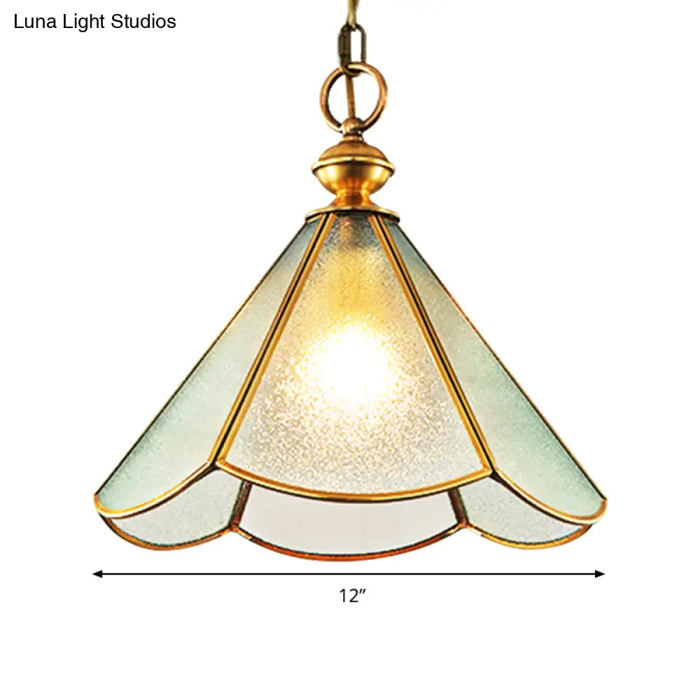 Brass And Frosted Glass Cone Pendant Light With Simple Style 1 Bulb - Available In 12 Or 16 Width