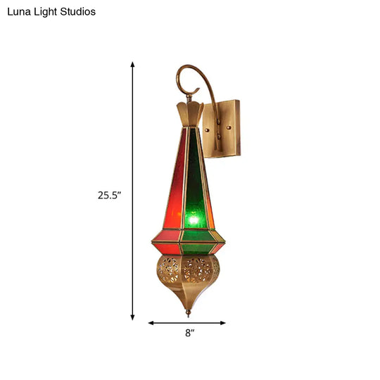 Brass Antique Metal Wall Sconce With Tapered Head And Curvy Arm - Mounted Light Fixture