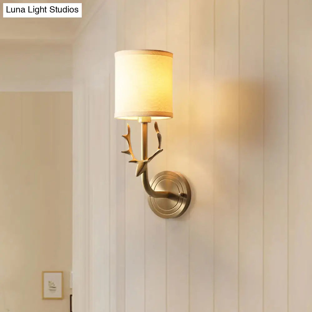 Brass Antique Wall Lamp Fixture With Frosted White Glass Tulip Shade - 1-Light Mount Light