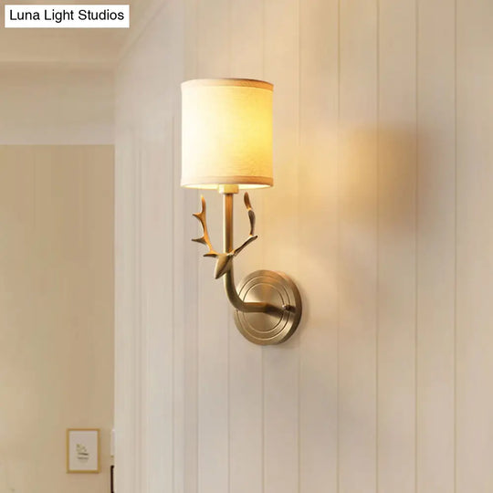 Brass Antique Wall Lamp Fixture With Frosted White Glass Tulip Shade - 1-Light Mount Light