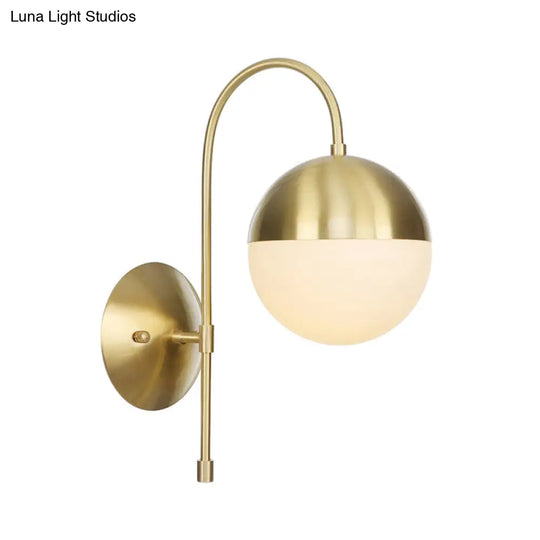 Brass Antique Wall Lamp Fixture With Frosted White Glass Tulip Shade - 1-Light Mount Light