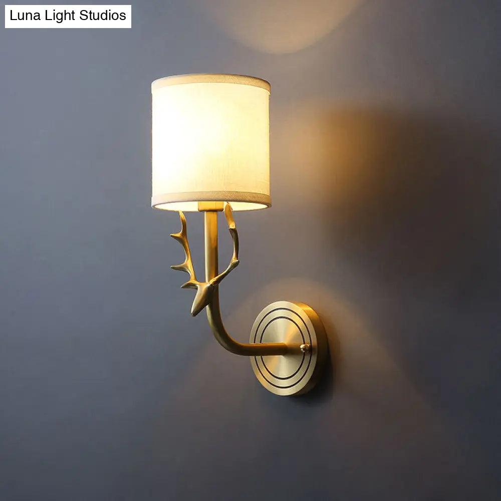 Brass Antique Wall Lamp Fixture With Frosted White Glass Tulip Shade - 1-Light Mount Light