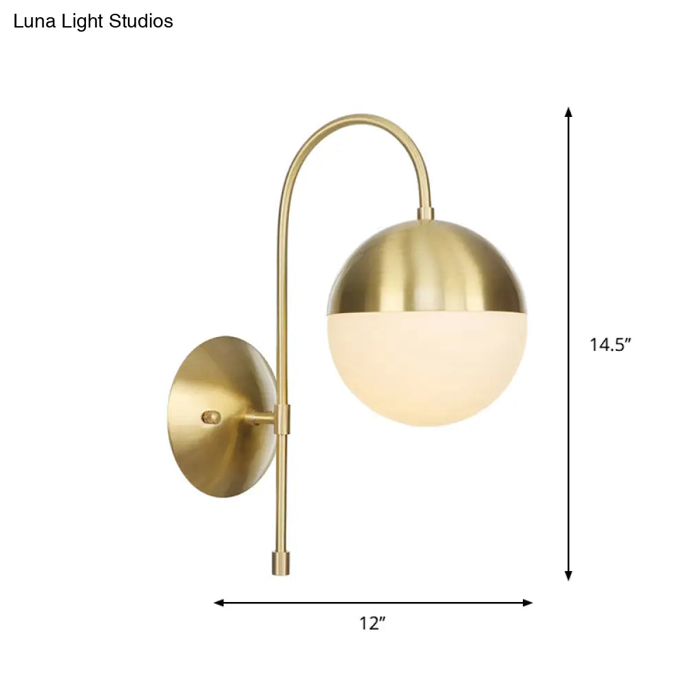 Brass Antique Wall Lamp Fixture With Frosted White Glass Tulip Shade - 1-Light Mount Light