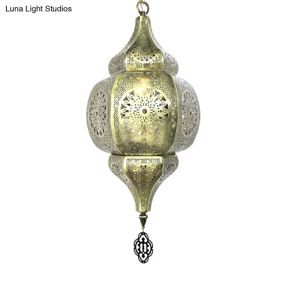 Brass Antiqued Gourd Pendant Lamp - Elegant 1-Head Suspension Light For Restaurants