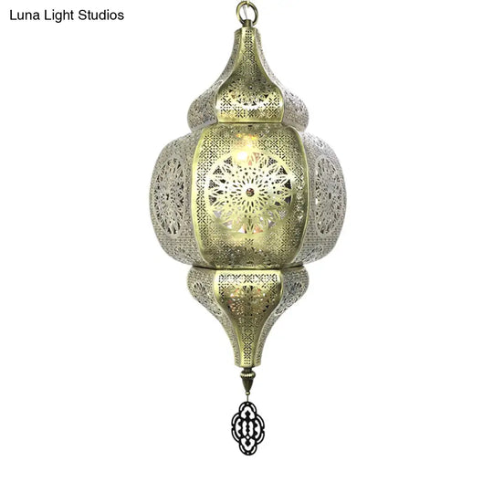 Brass Antiqued Gourd Pendant Lamp - Elegant 1-Head Suspension Light For Restaurants