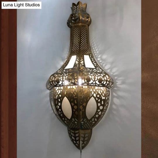 Brass Arab Vase Wall Sconce Lamp - 2 Bulb Antique Metal Light Fixture