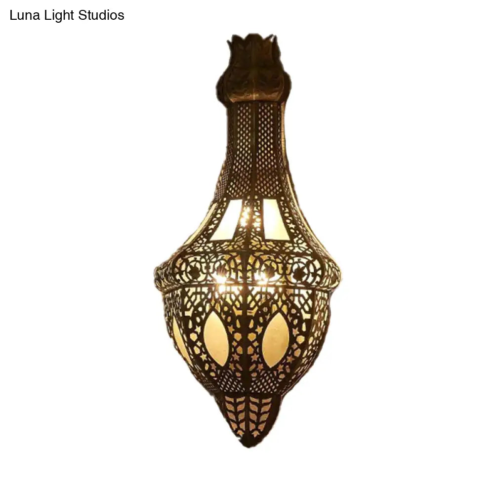 Brass Arab Vase Wall Sconce Lamp - 2 Bulb Antique Metal Light Fixture