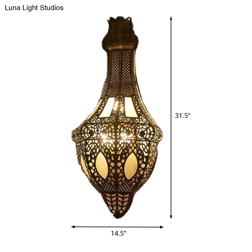 Brass Arab Vase Wall Sconce Lamp - 2 Bulb Antique Metal Light Fixture