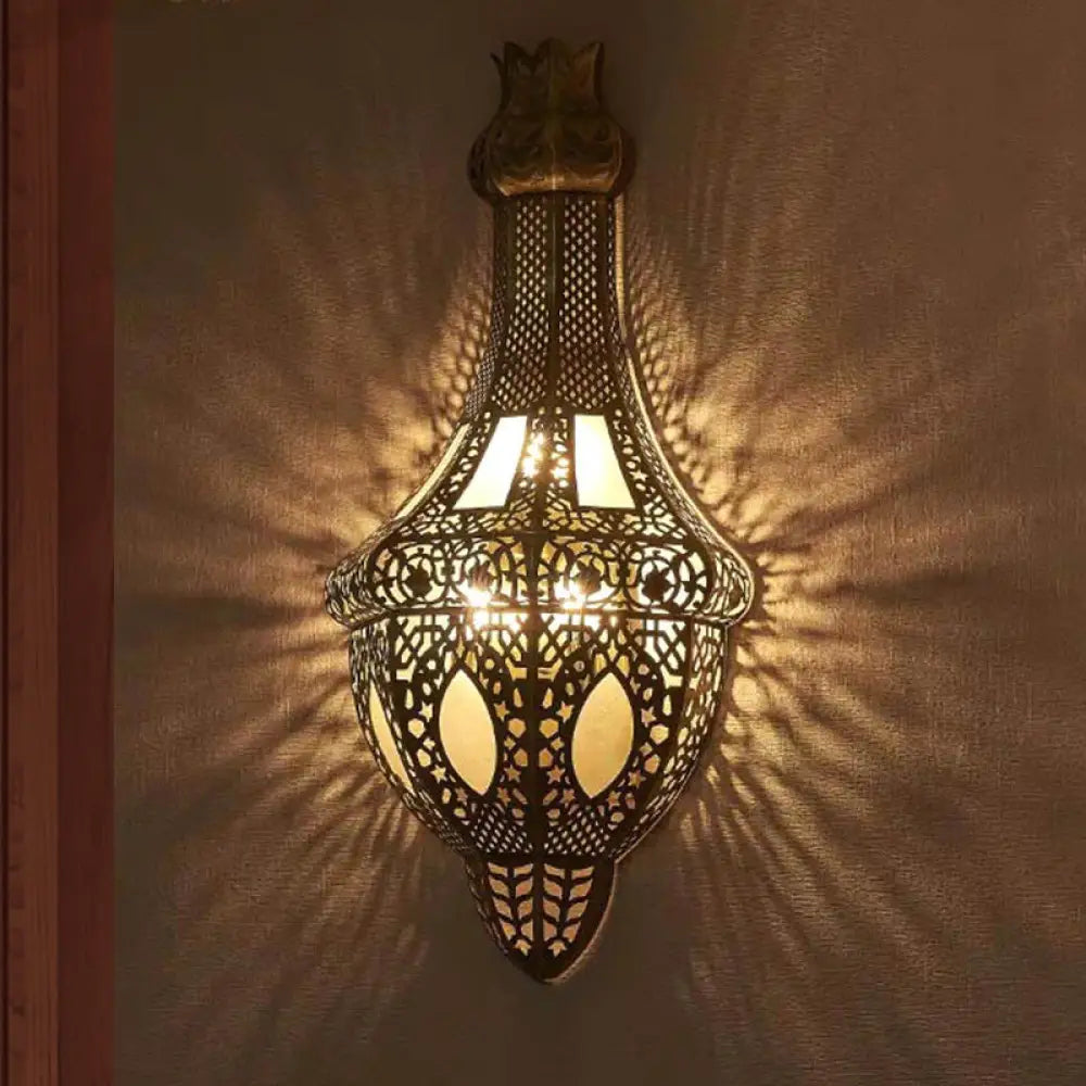 Brass Arab Vase Wall Sconce Lamp - 2 Bulb Antique Metal Light Fixture