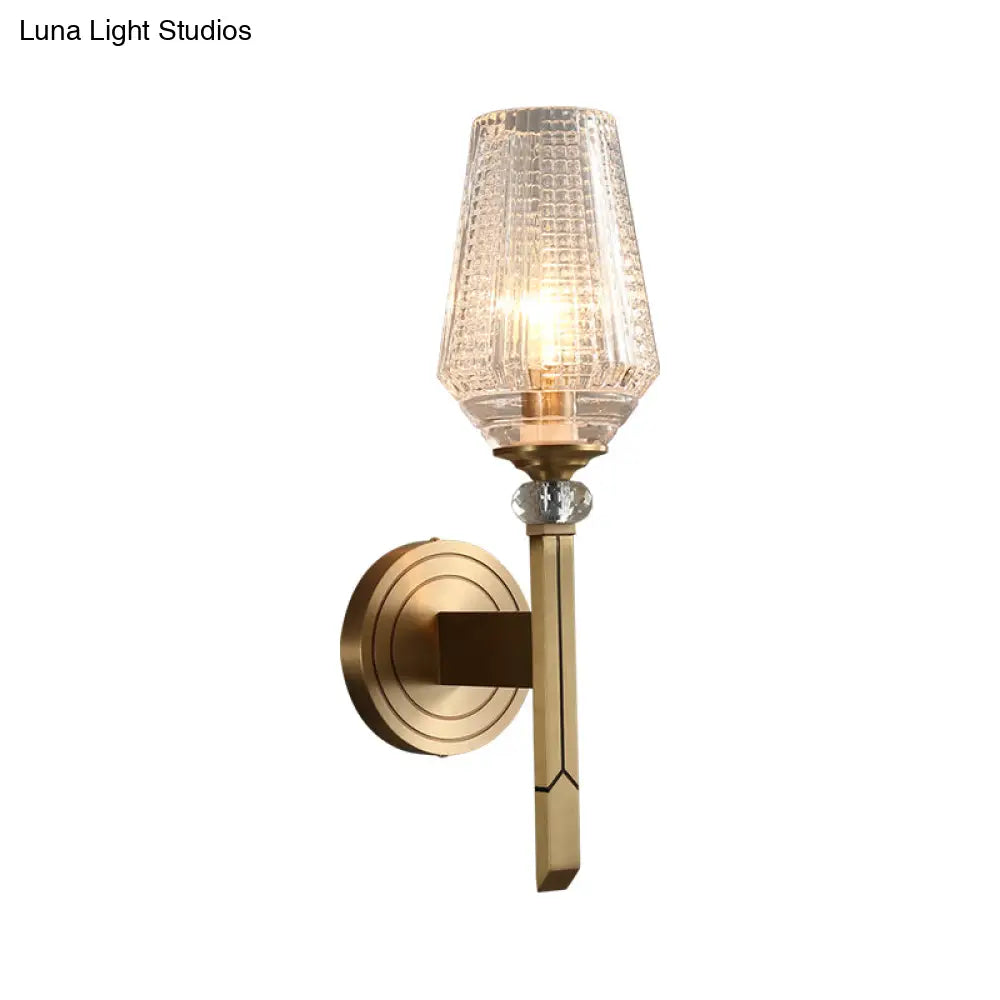 Brass Balcony Wall Sconce With Clear Glass Shade