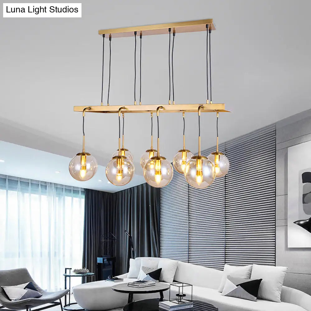 Brass Ball Island Pendant Light With Clear Glass Shade - Modern 8 Head Design