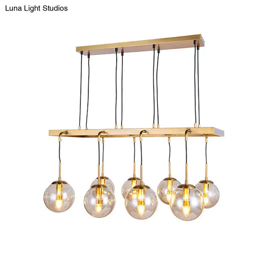 Brass Ball Island Pendant Light With Clear Glass Shade - Modern 8 Head Design