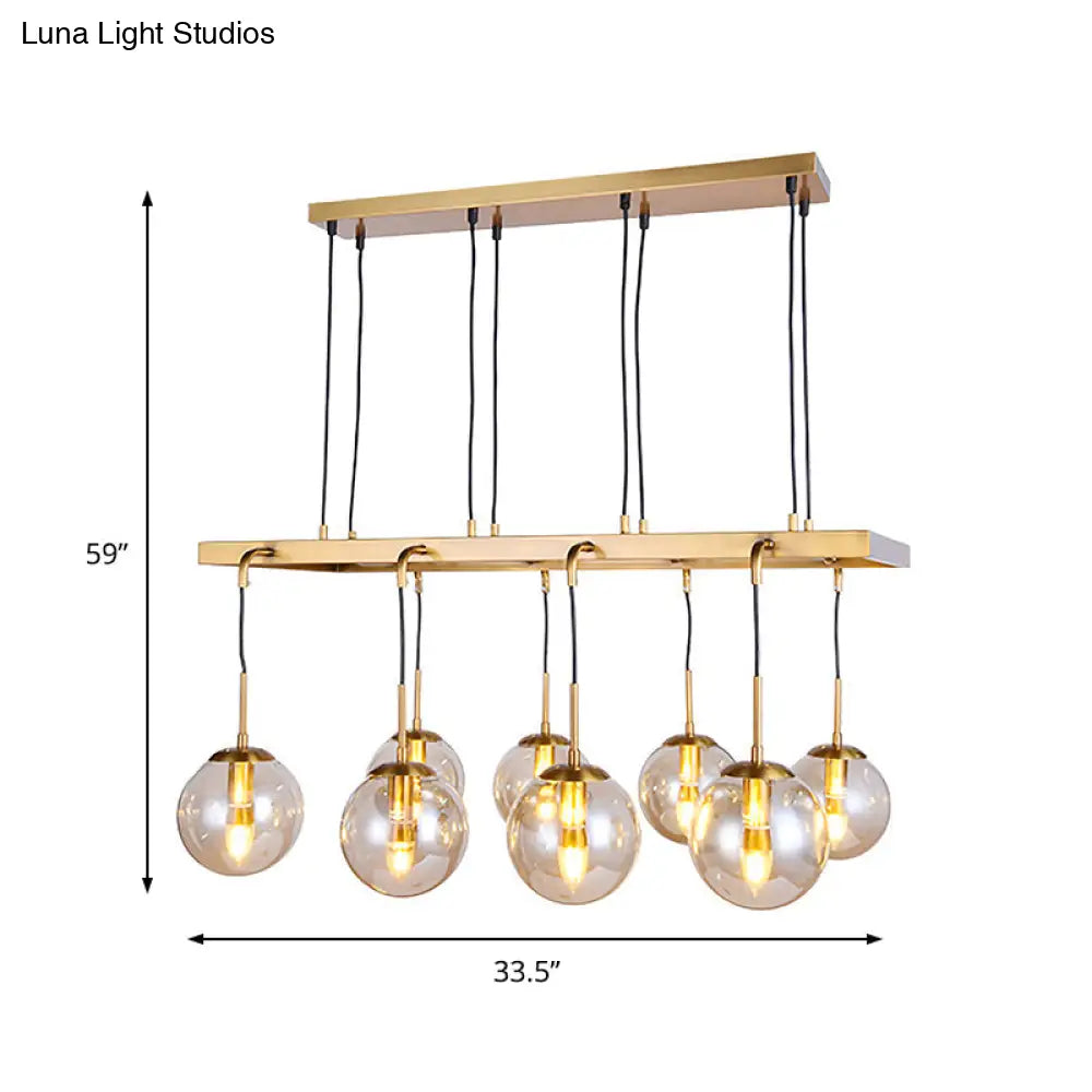 Brass Ball Island Pendant Light With Clear Glass Shade - Modern 8 Head Design