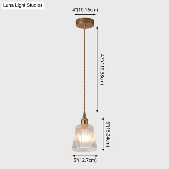 Modern Brass Bedside Pendant Lamp With Clear Glass Shade - Single-Bulb Pendulum Light