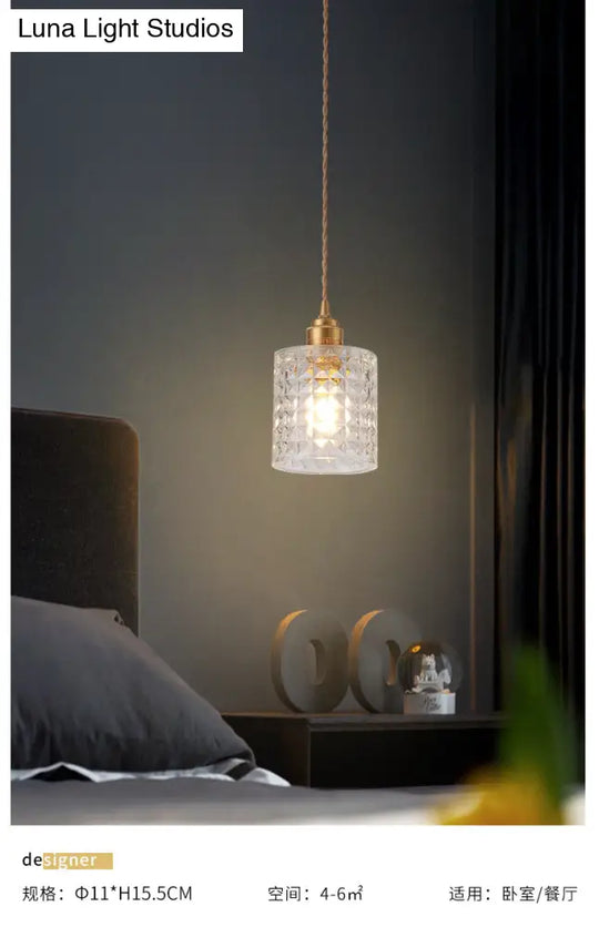 Brass Bedside Pendant Lamp With Clear Glass Shade