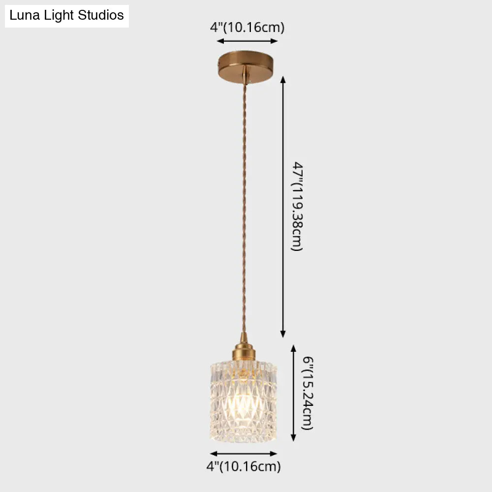 Modern Brass Bedside Pendant Lamp With Clear Glass Shade - Single-Bulb Pendulum Light