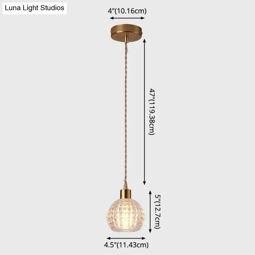 Brass Bedside Pendant Lamp With Clear Glass Shade