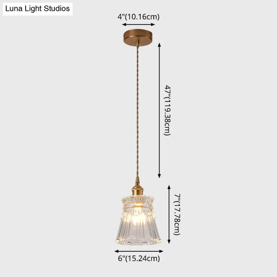 Modern Brass Bedside Pendant Lamp With Clear Glass Shade - Single-Bulb Pendulum Light