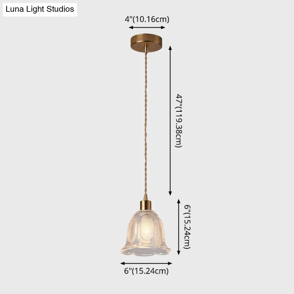 Modern Brass Bedside Pendant Lamp With Clear Glass Shade - Single-Bulb Pendulum Light