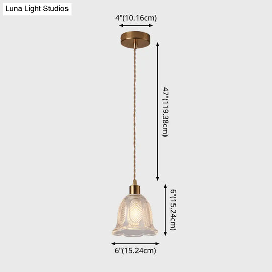 Modern Brass Bedside Pendant Lamp With Clear Glass Shade - Single-Bulb Pendulum Light