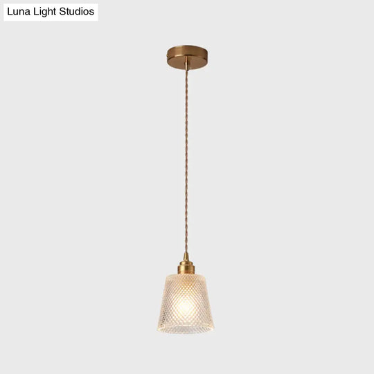 Modern Brass Bedside Pendant Lamp With Clear Glass Shade - Single-Bulb Pendulum Light / Cone