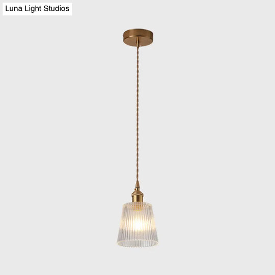 Modern Brass Bedside Pendant Lamp With Clear Glass Shade - Single-Bulb Pendulum Light / Prismatic