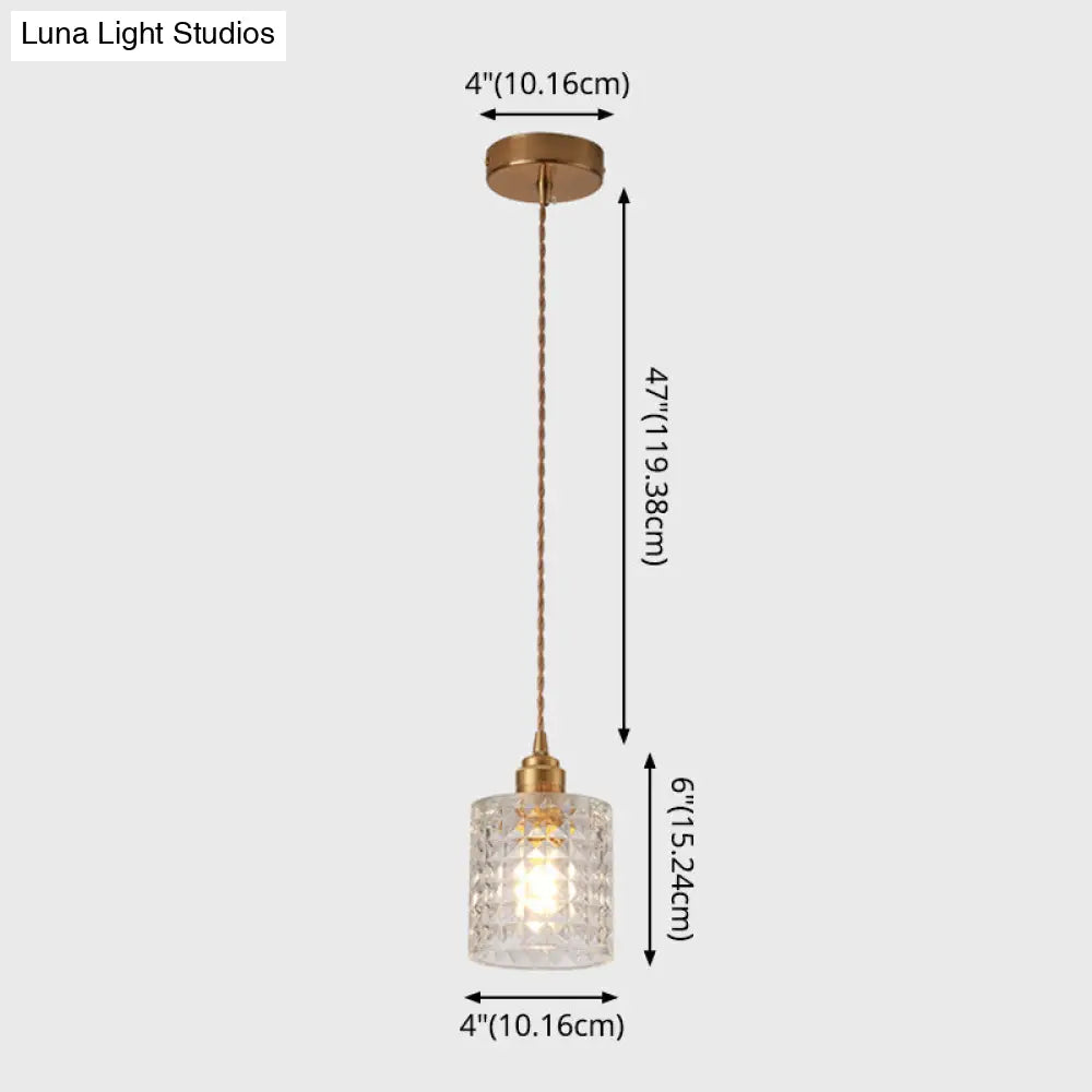 Brass Bedside Pendant Lamp With Clear Glass Shade