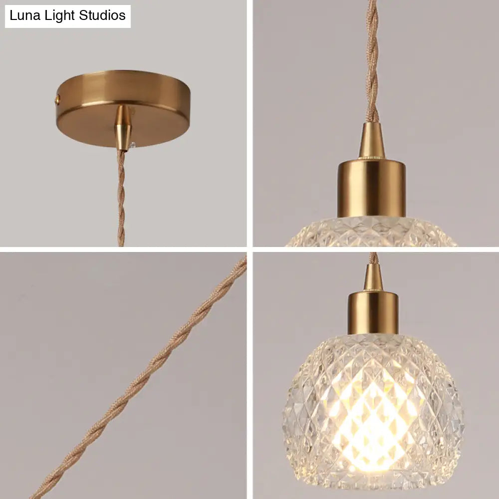 Brass Bedside Pendant Lamp With Clear Glass Shade