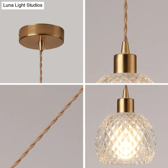 Brass Bedside Pendant Lamp With Clear Glass Shade