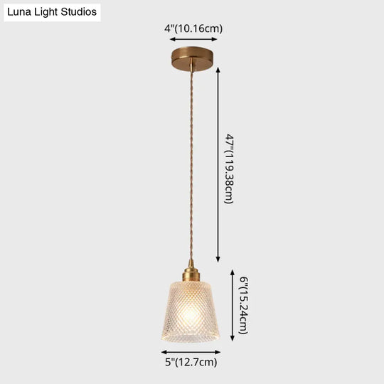 Modern Brass Bedside Pendant Lamp With Clear Glass Shade - Single-Bulb Pendulum Light