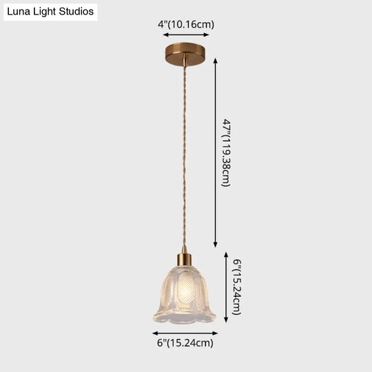 Brass Bedside Pendant Lamp With Clear Glass Shade