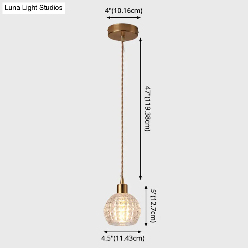 Modern Brass Bedside Pendant Lamp With Clear Glass Shade - Single-Bulb Pendulum Light