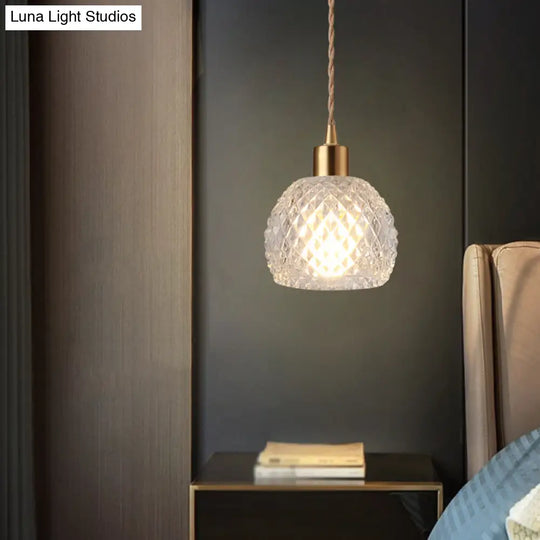 Brass Bedside Pendant Lamp With Clear Glass Shade