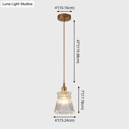 Brass Bedside Pendant Lamp With Clear Glass Shade