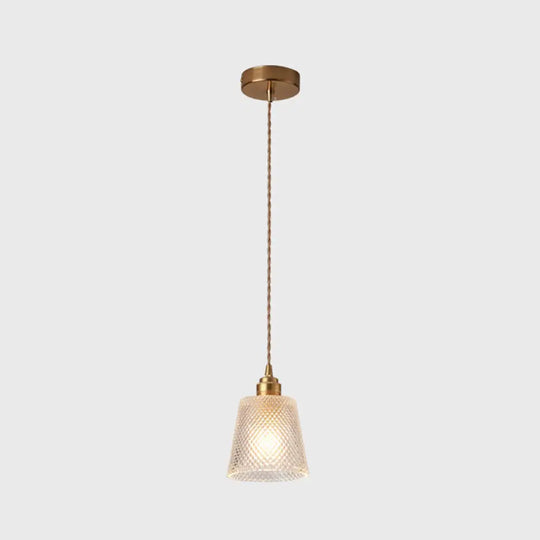 Brass Bedside Pendant Lamp With Clear Glass Shade / Cone