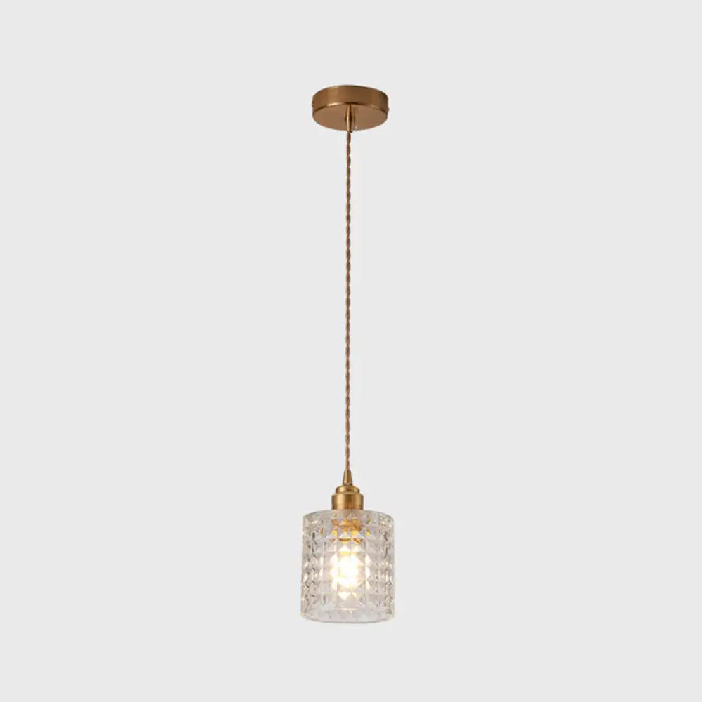 Brass Bedside Pendant Lamp With Clear Glass Shade / Cylinder