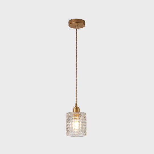 Brass Bedside Pendant Lamp With Clear Glass Shade / Cylinder