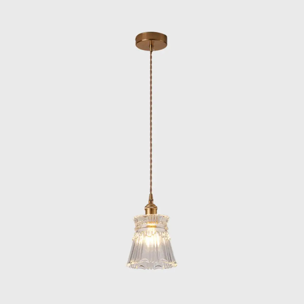 Brass Bedside Pendant Lamp With Clear Glass Shade / Flare