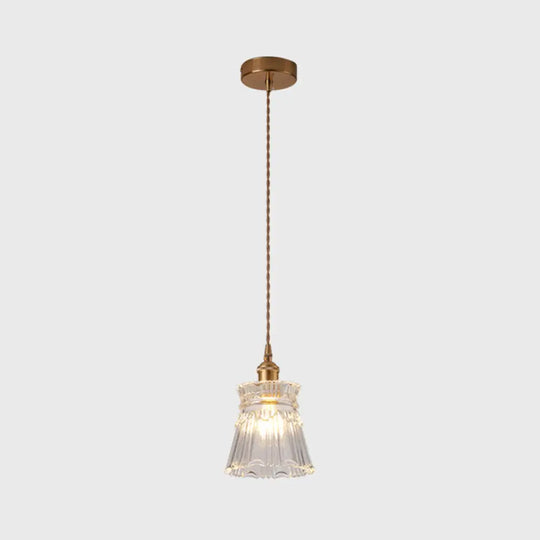 Brass Bedside Pendant Lamp With Clear Glass Shade / Flare