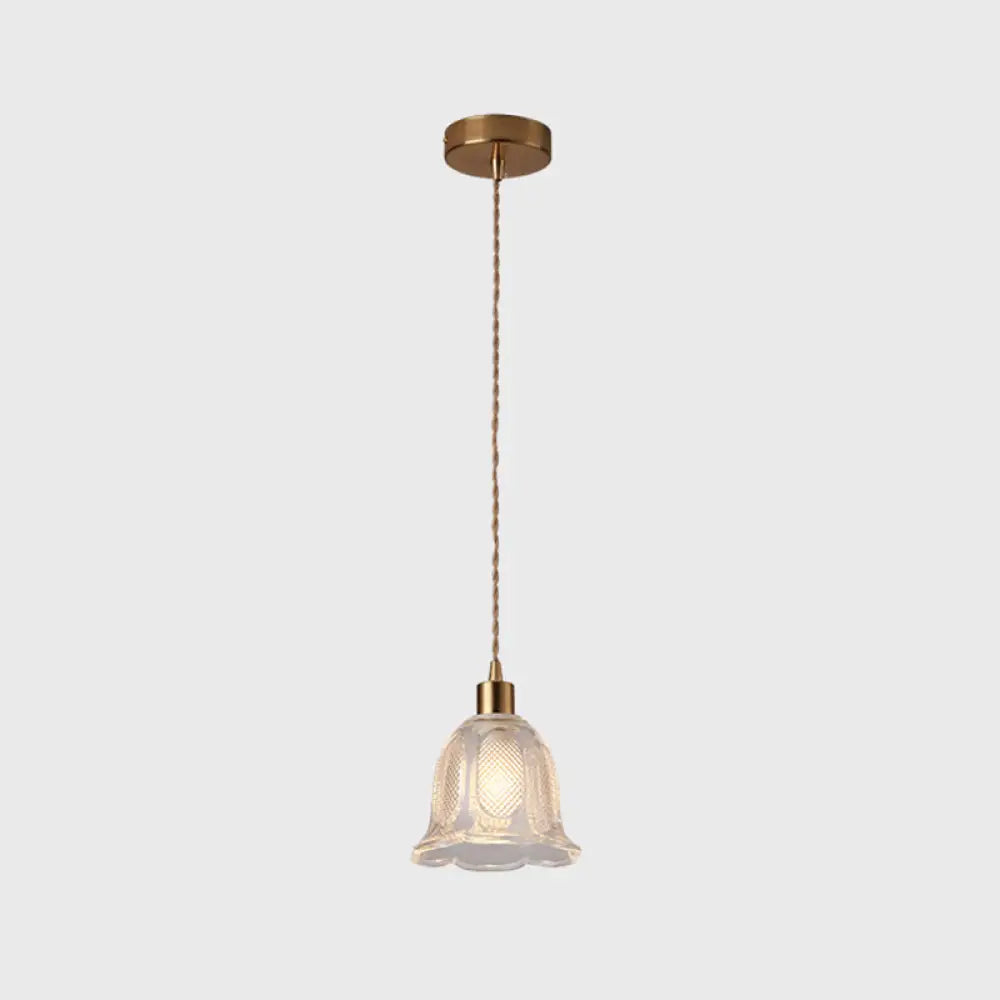 Brass Bedside Pendant Lamp With Clear Glass Shade / Flower