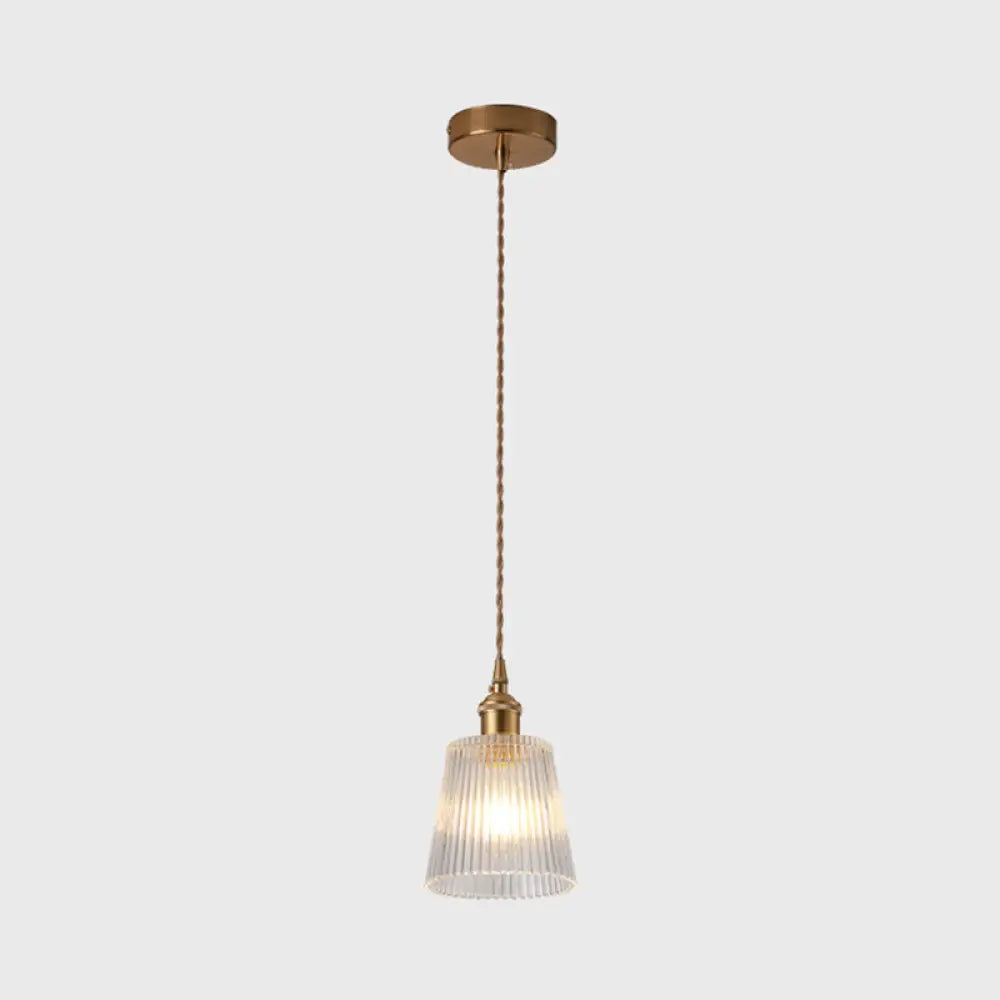 Brass Bedside Pendant Lamp With Clear Glass Shade / Prismatic