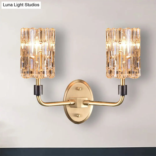 Brass Bedside Wall Sconce With Clear Crystal Shade - Contemporary Style