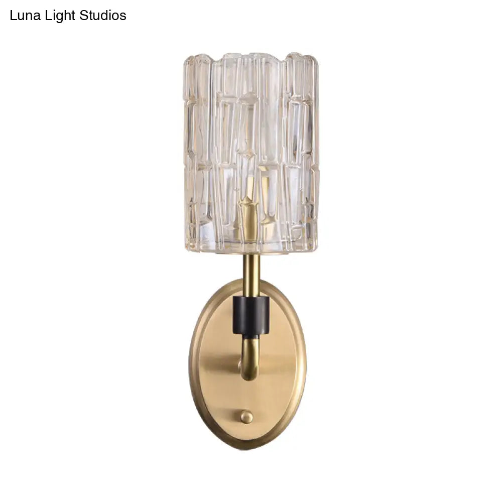 Brass Bedside Wall Sconce With Clear Crystal Shade - Contemporary Style