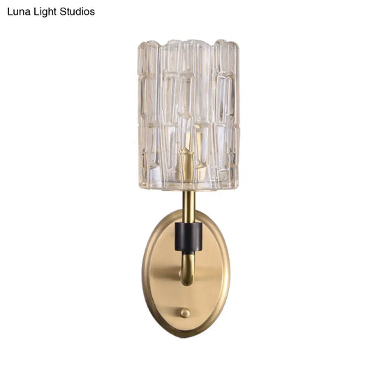 Brass Bedside Wall Sconce With Clear Crystal Shade - Contemporary Style