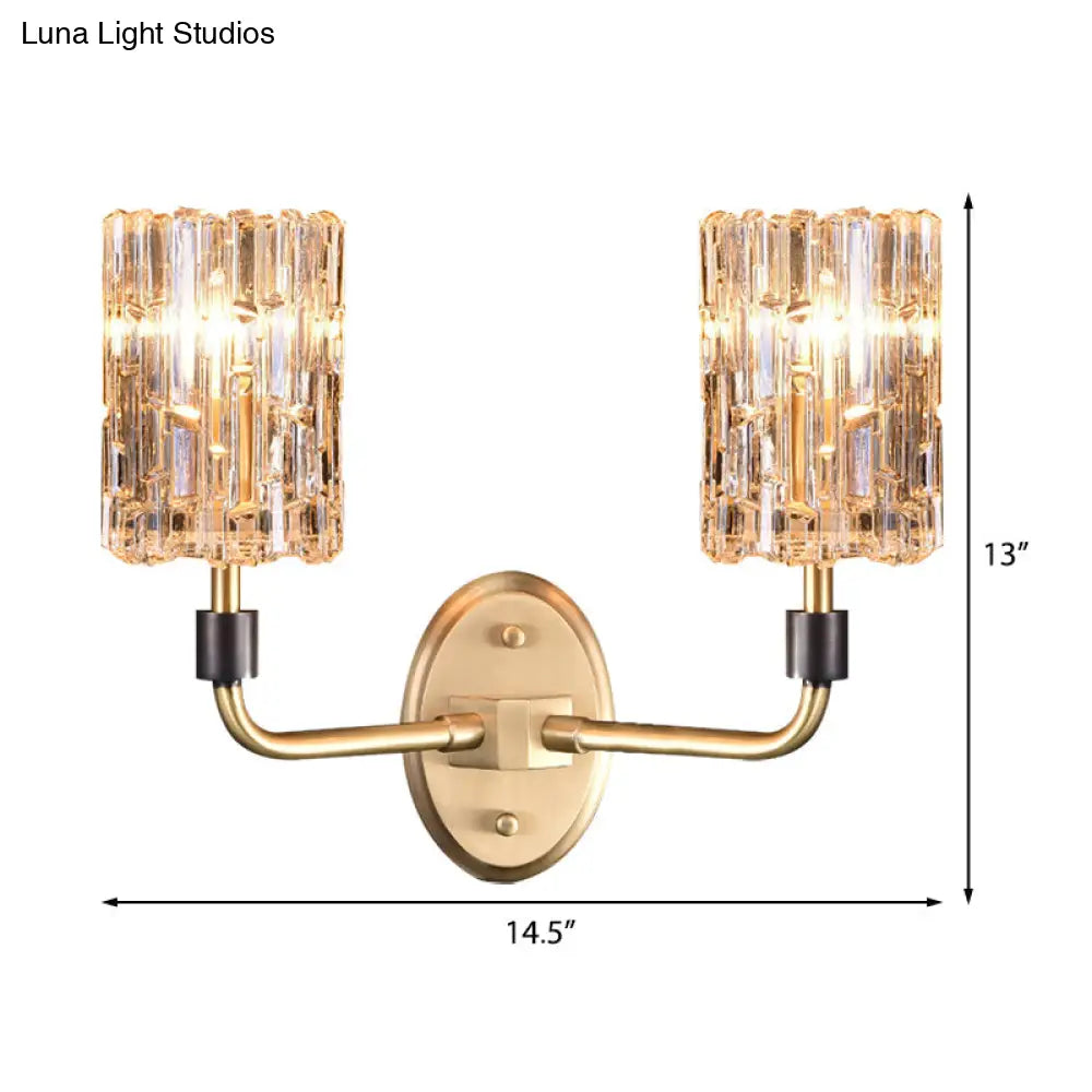 Brass Bedside Wall Sconce With Clear Crystal Shade - Contemporary Style