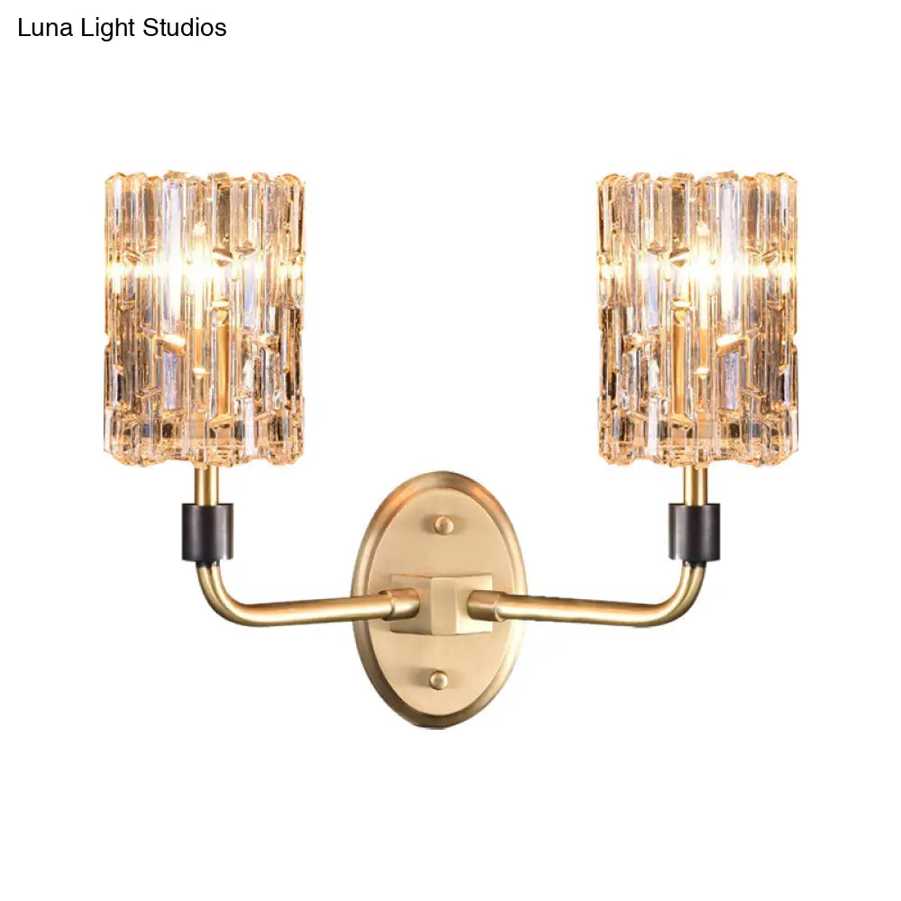 Brass Bedside Wall Sconce With Clear Crystal Shade - Contemporary Style